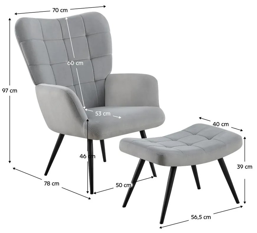 Fotel lábtartóval Halago (szürke + fekete) . 1116357
