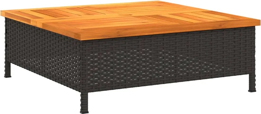 vidaXL fekete polyrattan és akácfa kerti asztal 70 x 70 x 25 cm