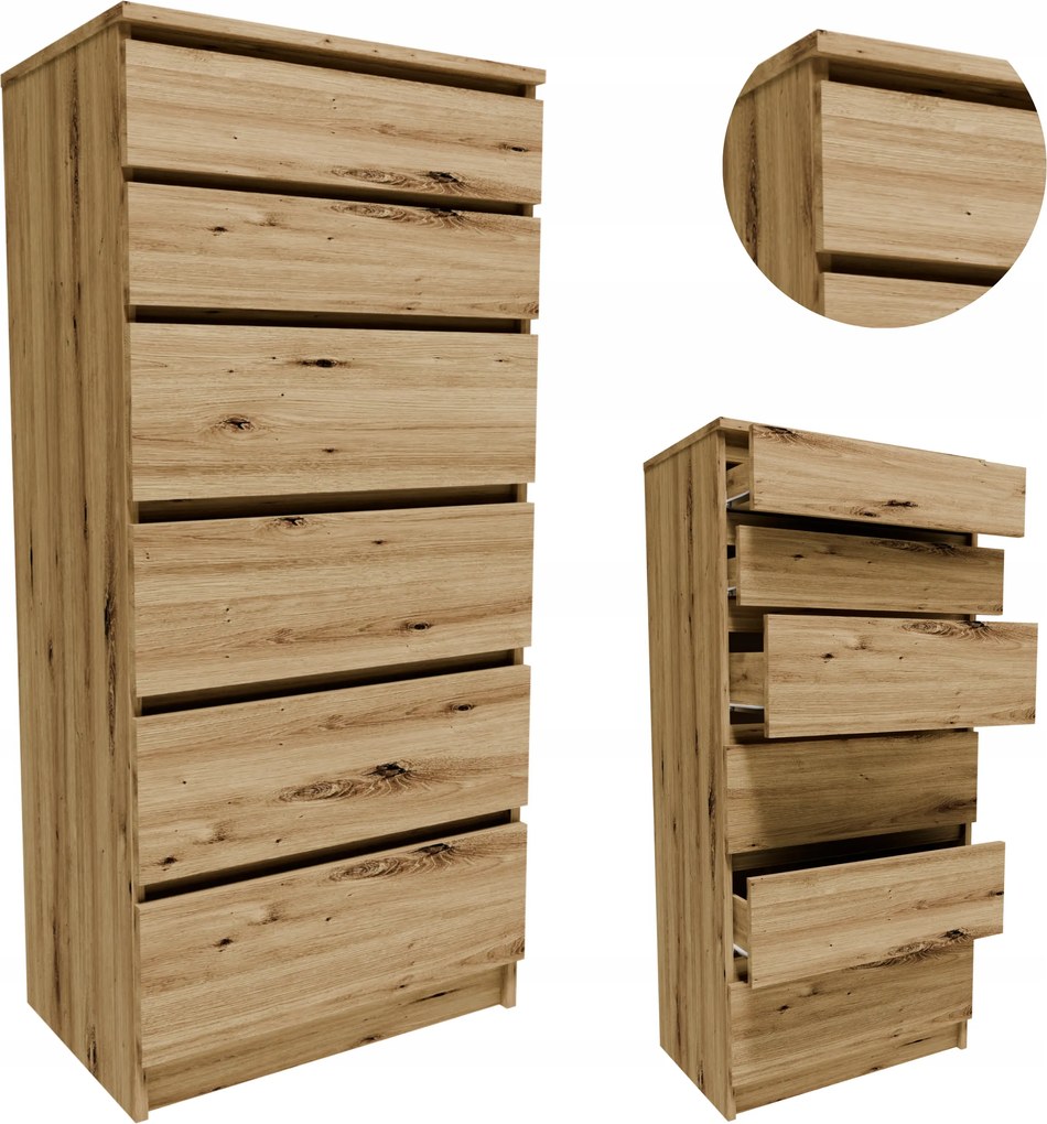 Komód K606ART artisan 60 magas ruhaszekrény játék könyvespolc 6 fiókos