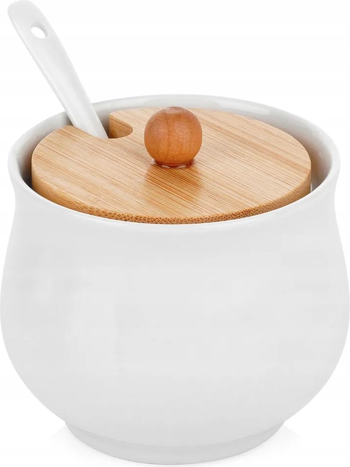 Kerámia Cukortartó Fehér Cukortartó Fedéllel És Kanállal