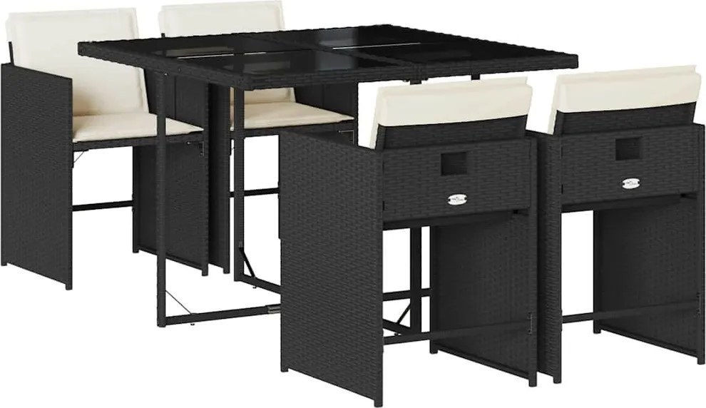 vidaXL 5 részes fekete polyrattan kerti étkezőgarnitúra párnákkal