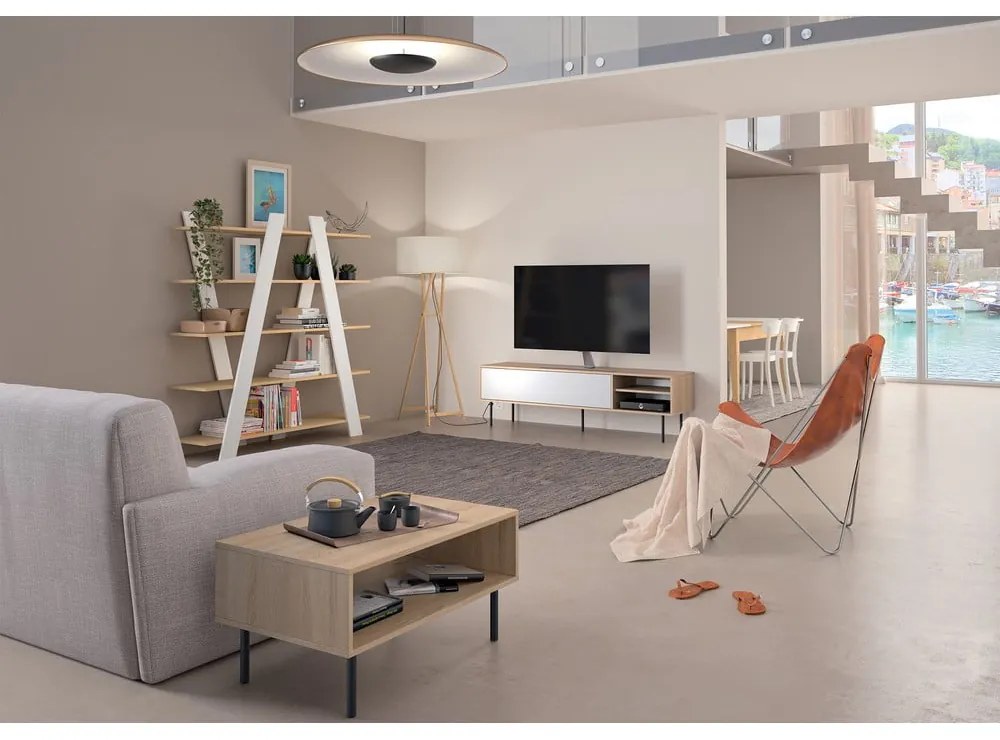 Fehér-natúr színű TV-állvány tölgyfa dekorral 165x40 cm Ampère – TemaHome