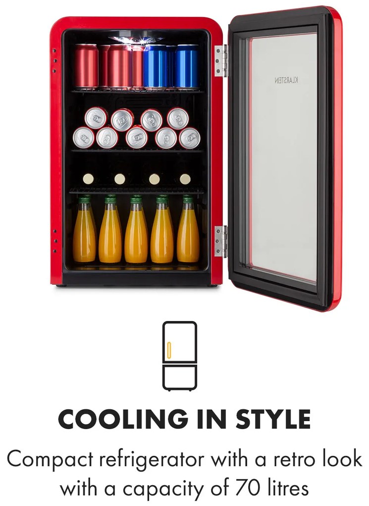 Klarstein PopLife 70L, italhűtőszekrény, 70 liter, 0 - 10 ° C, retro kivitelben
