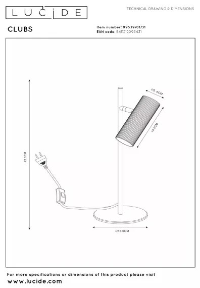Lucide 09539/01/31 - Asztali lámpa CLUBS 1xGU10/40W/230V fehér