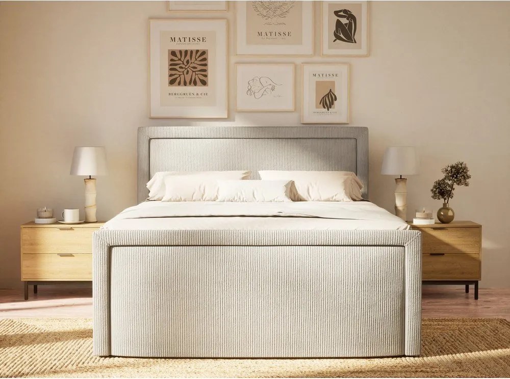 Szürke ágyneműtartós boxspring ágy 160x200 cm Fresco – Maison de Rêve