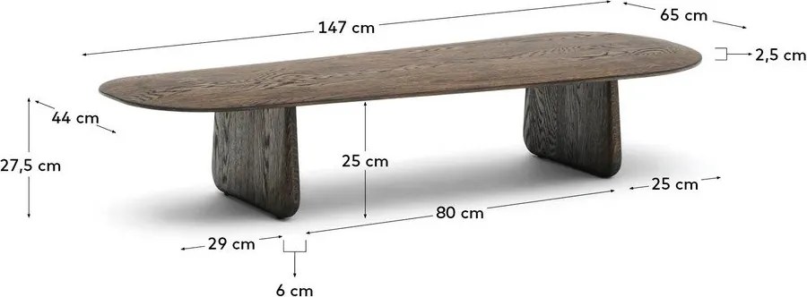 Sötétbarna tölgyfa dohányzóasztal 64x146 cm Pirita – Kave Home