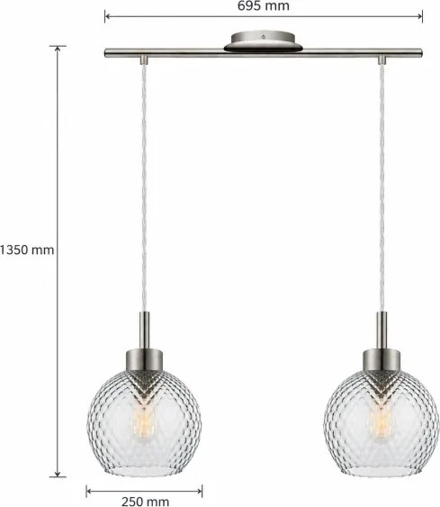 BRILAGI - LED csillár zsinóron RETRO GLASS 2xE27/60W/230V matt króm/füstszürke