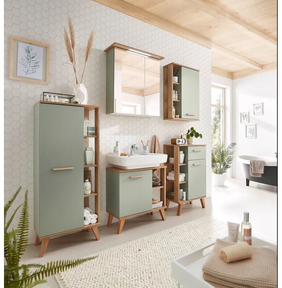 Zöld függő fürdőszoba szekrény tükörrel 60x72 cm Set 963 - Pelipal