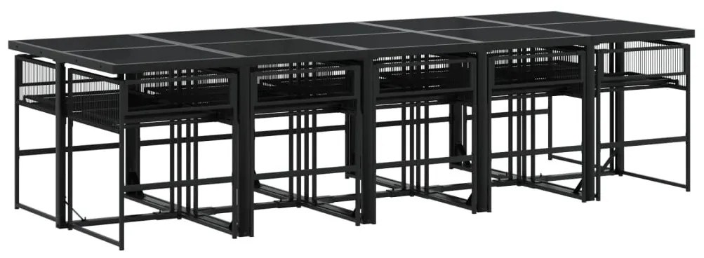 11 részes fekete polyrattan kerti étkezőgarnitúra