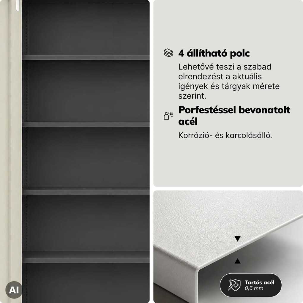 Fém irodai szekrény kódzárral, antracit, sonoma tölgy, 900x1850x400 mm: DANIEL Eco Design