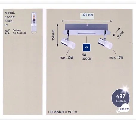 Paulmann 66647 - LED spotlámpa 2xG9/10W/230V + LED/5W