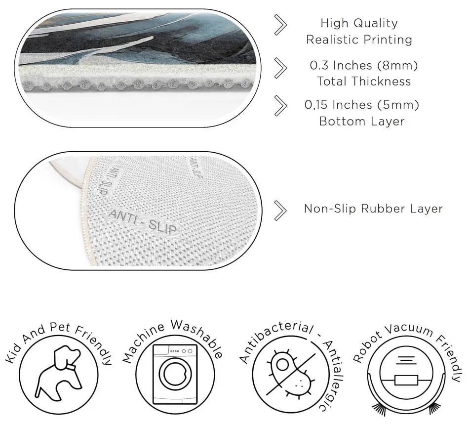 Kék mosható kerek szőnyeg ø 100 cm Golden Leaves – Mila Home