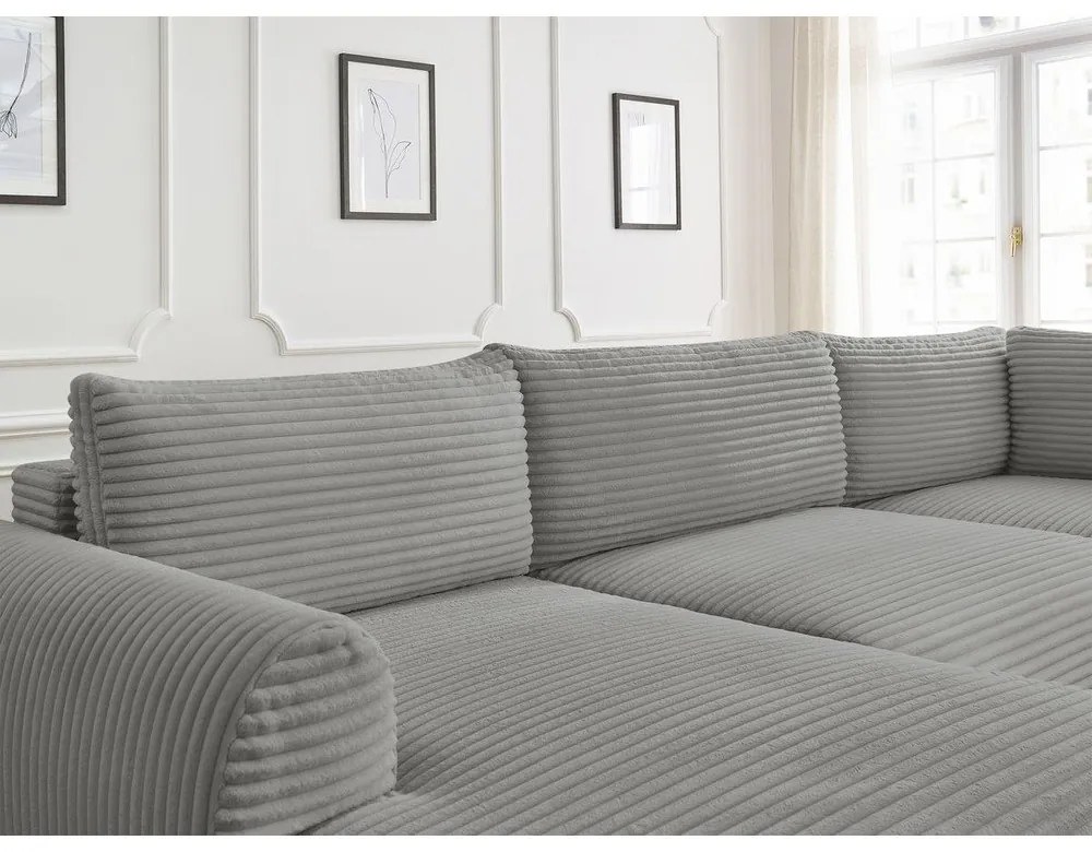 Sötétszürke kordbársony kinyitható sarokkanapé (bal oldali-U alakú) Lucien – Bobochic Paris