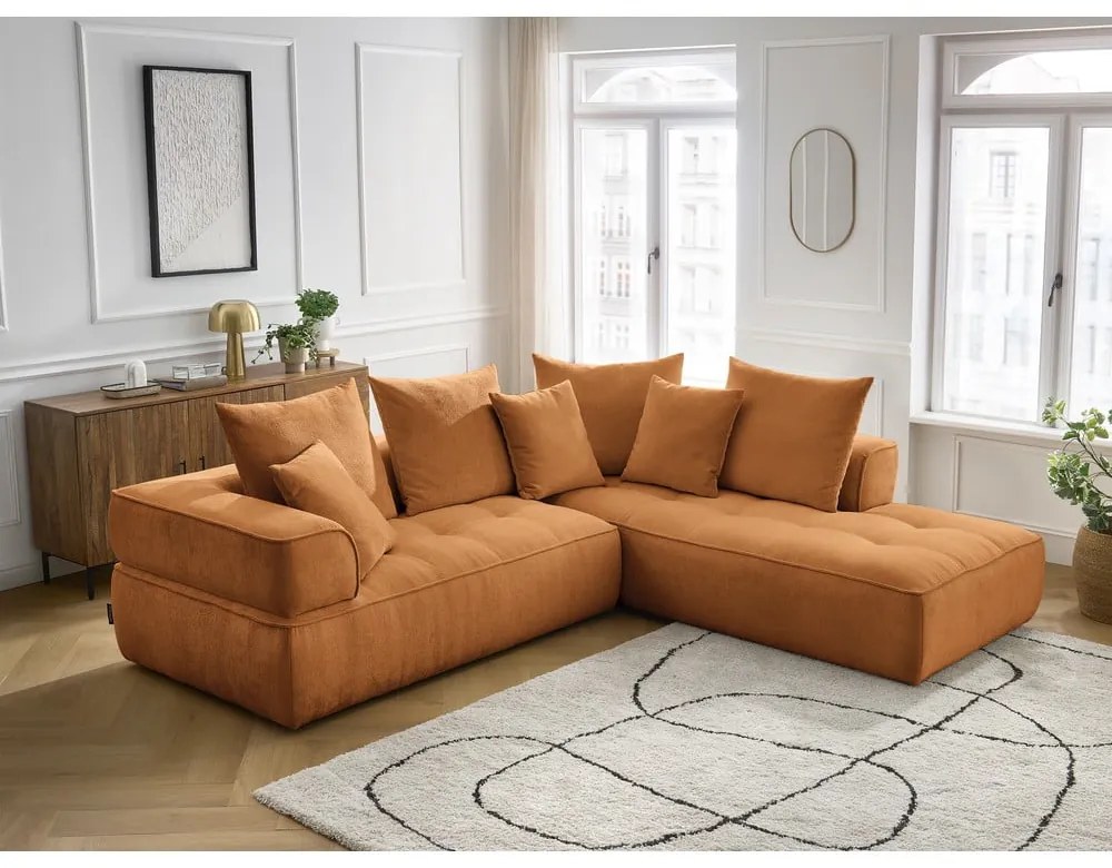 Mustársárga zsenília sarokkanapé (jobb oldali-L alakú) Whesley – Bobochic Paris