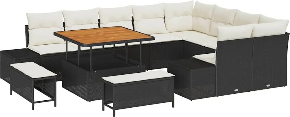 vidaXL Kerti Kanapé Szett párnával tárolóval 12 pcs Fekete Poli rattan