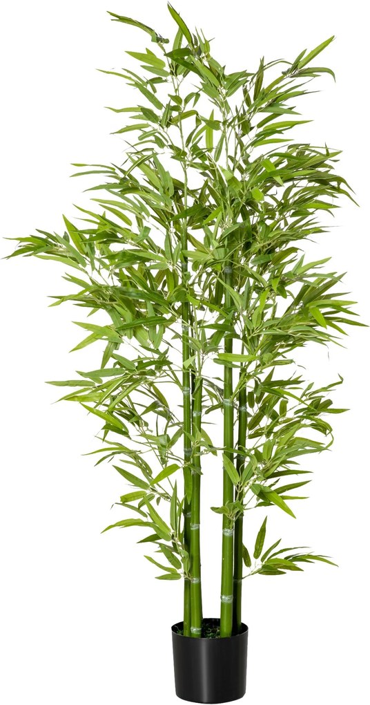 HOMCOM Nagy Mesterséges Bambusz 150 cm Műnövény, Műanyag Bambusz Mesterséges Növények, Műbambusz Mesterséges Mohával a Cserépben Díszként a Nappaliba,