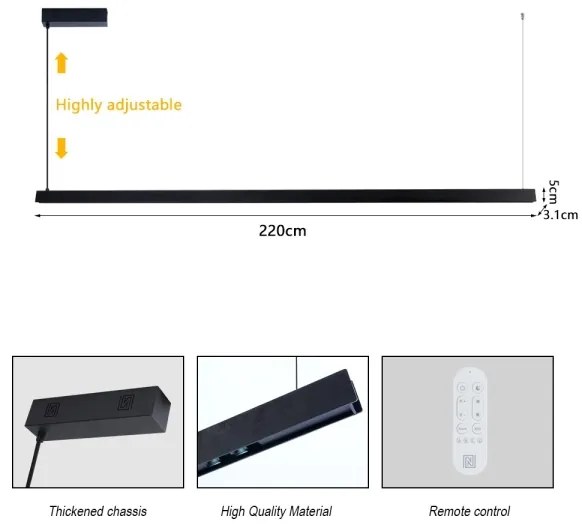 Immax NEO 07308L-LED dimmelhető, kábellel függesztett csillár MADEIRA 44W/230V Wi-Fi Tuya 202 cm fekete