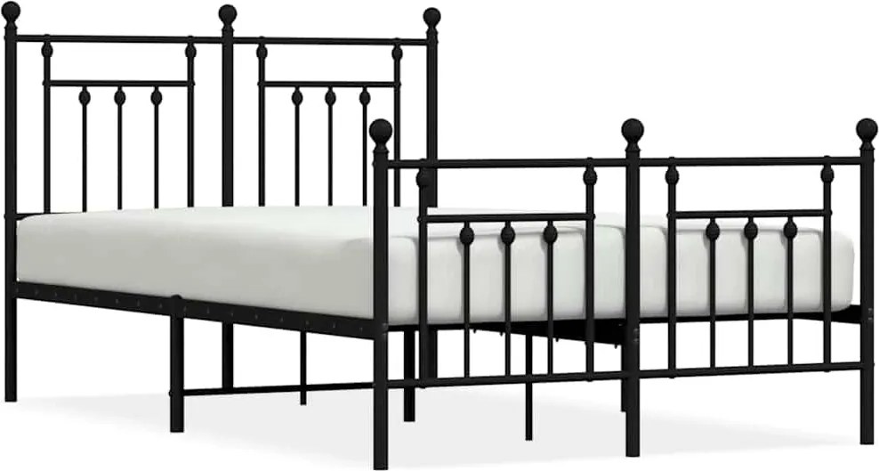 vidaXL fekete fém ágykeret fej- és lábtámlával 135 x 190 cm