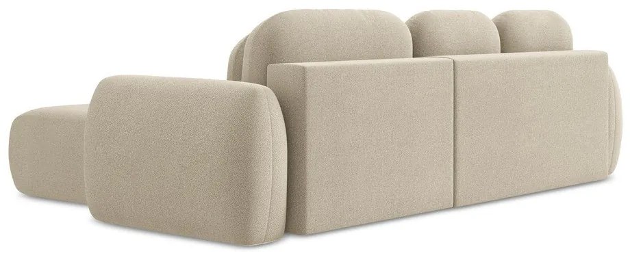 Világosbarna buklé kinyitható-tárolóhelyes sarokkanapé (jobb oldali-heverő résszel) Pele – Makamii