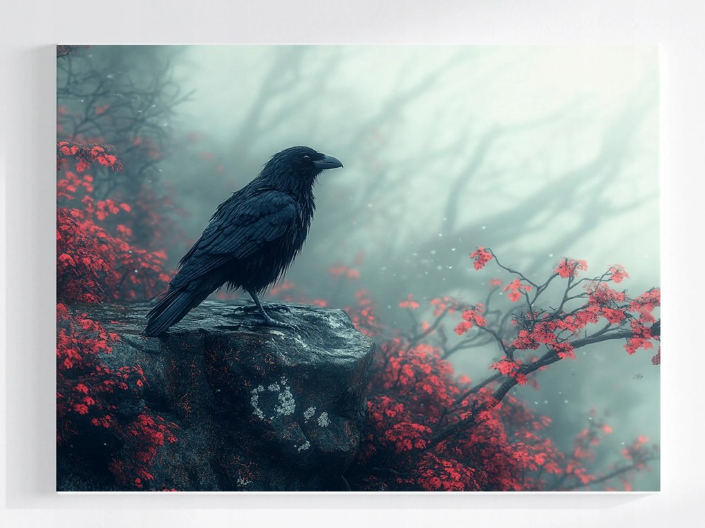 Poszter Madár Holló Köd Ősz Szikla Természet 100x75