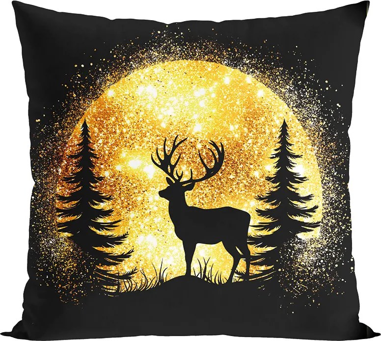 Csillámos Szarvas párnahuzat Velvet, 40x40cm, fekete