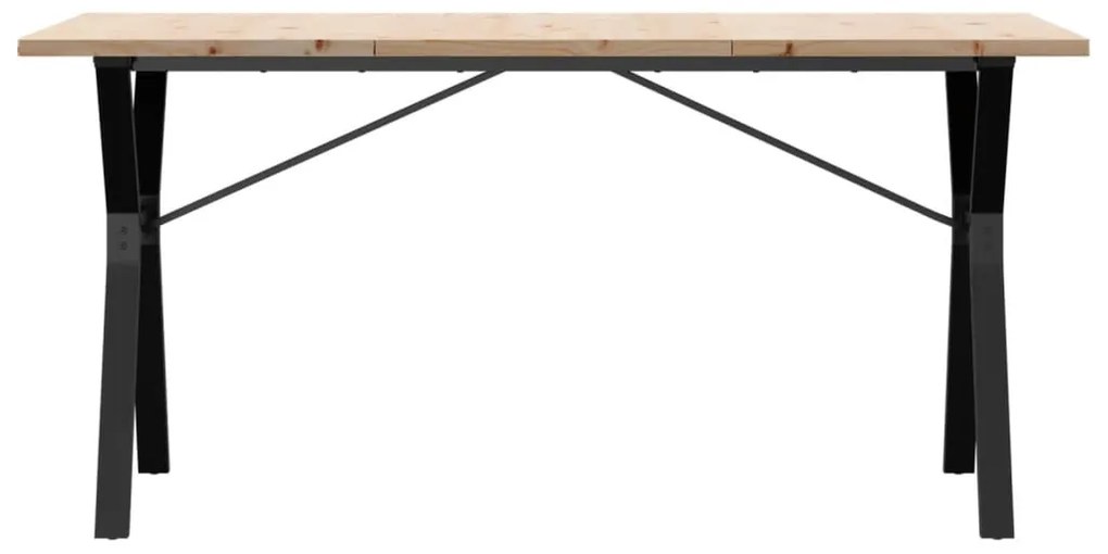 Tömör fenyőfa és acél étkezőasztal Y-vázzal 160x80x75,5 cm