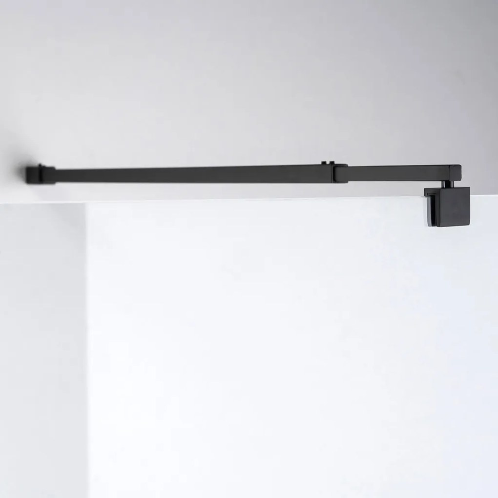 Stuxi Milano Light Black falsíkra szerelhető Walk-in zuhanyfal, 130x200 cm, 8 mm vastag vízlepergető biztonsági üveggel, két távtartóval