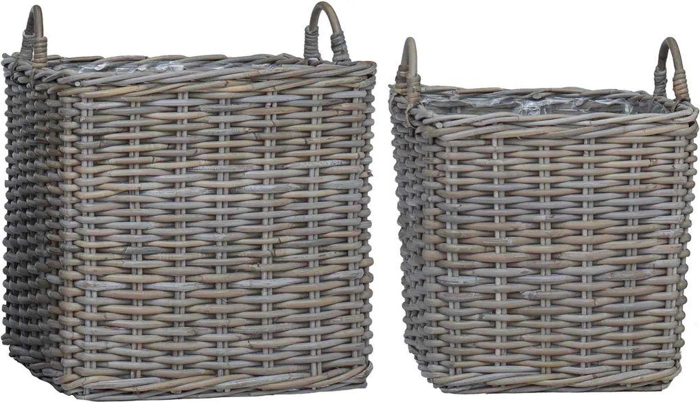 vidaXL Virágágyás Kosár tárolóval 2 pcs Szürke Lacak Fonott
