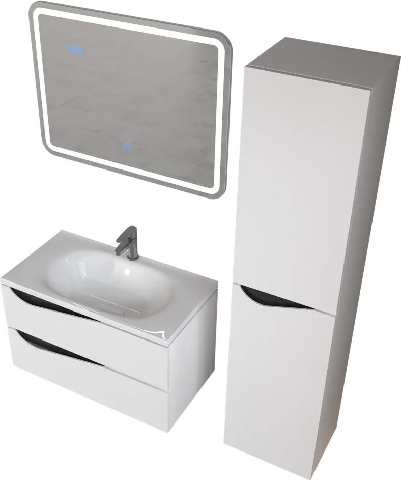 Piramida EURIDIKA fali fürdőszobabútor - műmárvány mosdóval -2 fiókos - ALPINFEHÉR-FEKETE - 75 x 48 x 55 cm