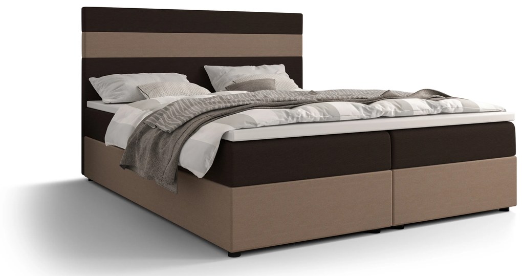 Franciaágy Boxspring 140 cm Locos (sötétbarna + világosbarna) (matraccal és tárolóhellyel). 1056124