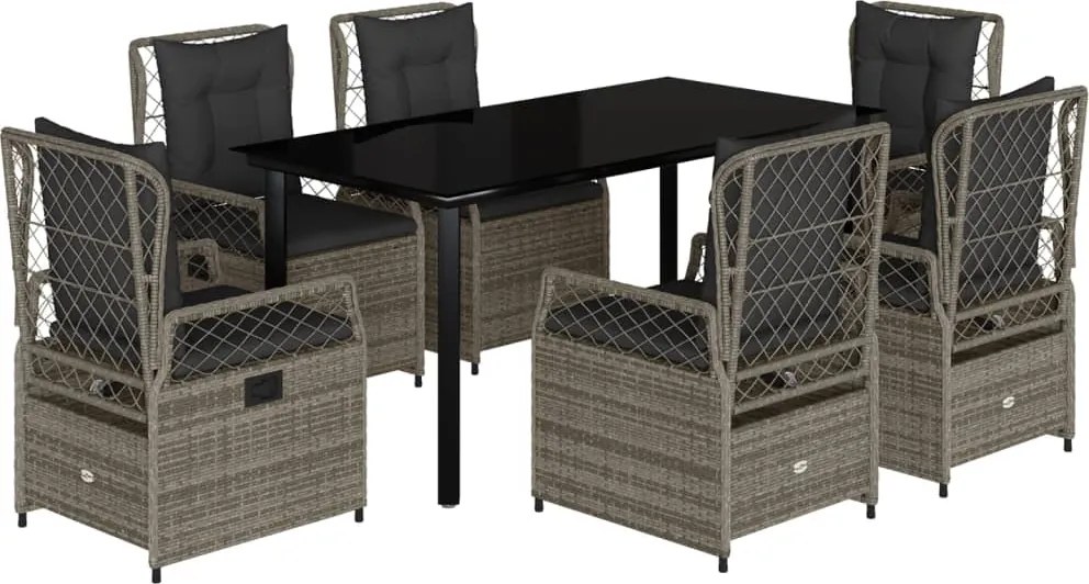 vidaXL 7 részes szürke polyrattan kerti étkezőgarnitúra párnával