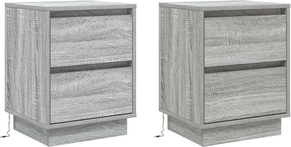 vidaXL Éjjeliszekrény fiókkal 2 pcs Szürke 39 x 34,5 x 50 cm Faanyag