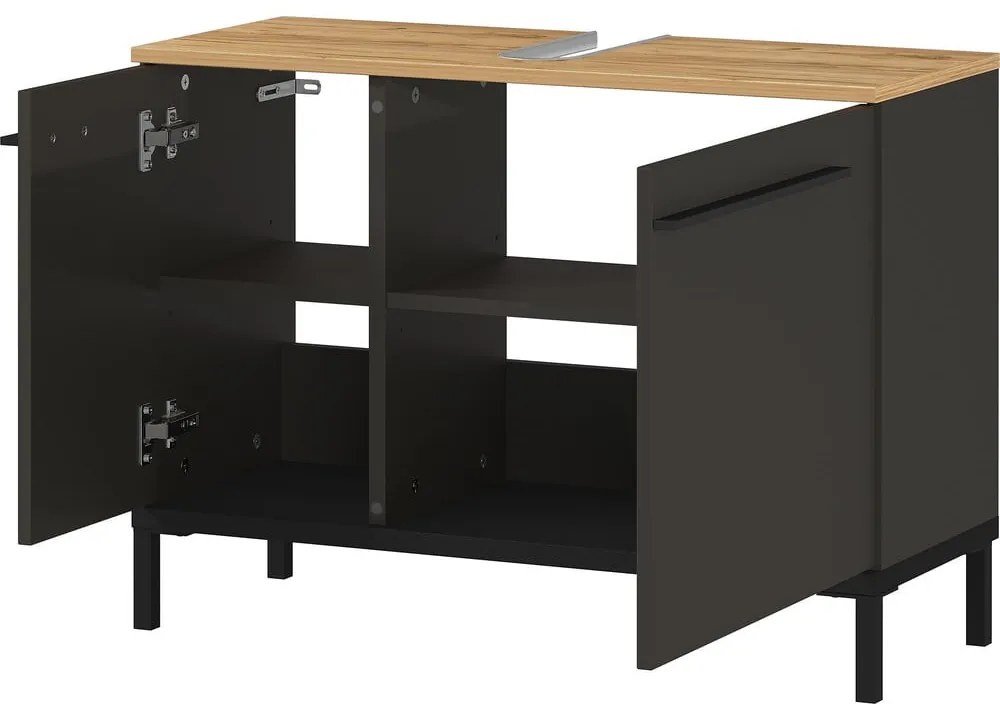 Sötétszürke mosdókagyló alatti szekrény tölgyfa dekorral 80x59 cm Yonkers - Germania