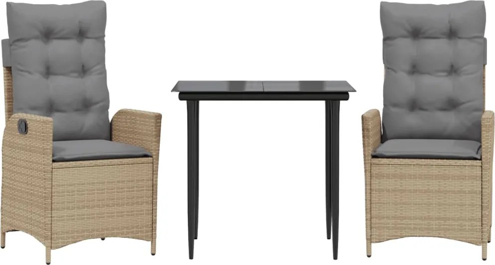 vidaXL 3 részes bézs polyrattan kerti étkezőgarnitúra párnákkal