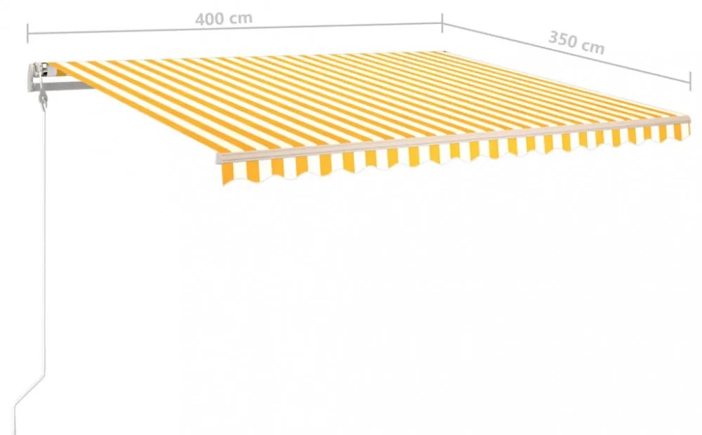 sárga és fehér kézzel kihúzható LED-es napellenző 4 x 3,5 m