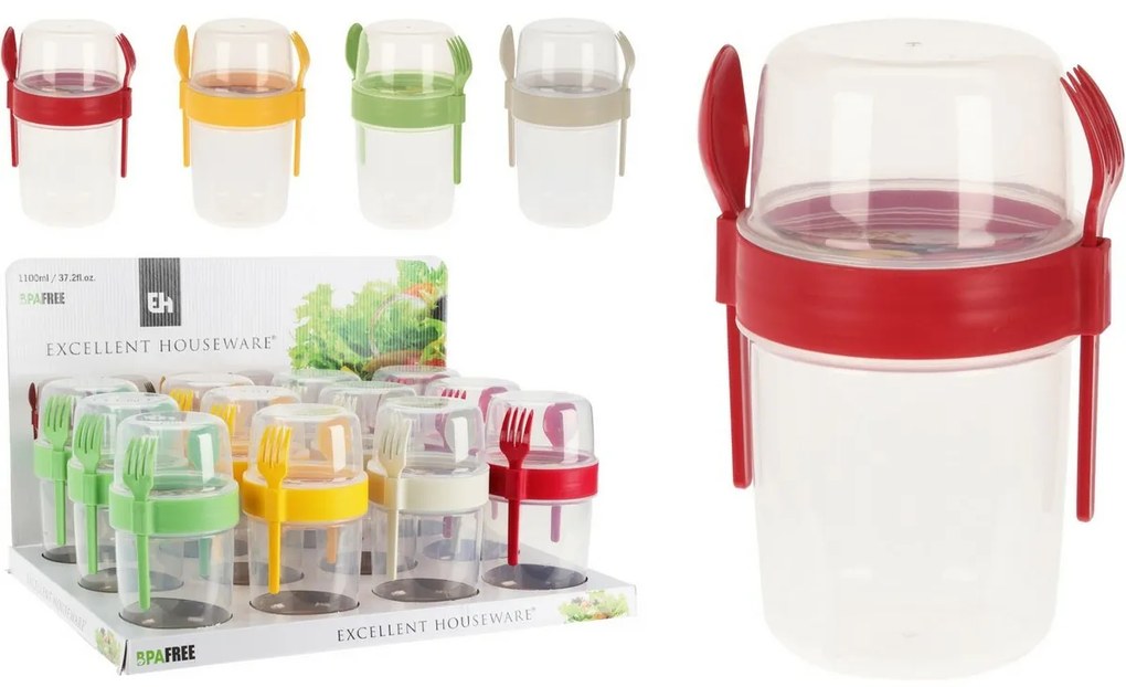 EH Salátástál evőeszközzel, 1100 ml, műanyag, színes