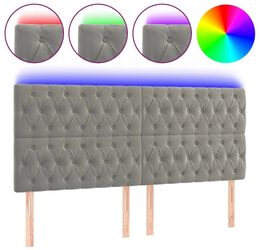 világosszürke bársony LED-es fejtámla 180x7x118/128 cm