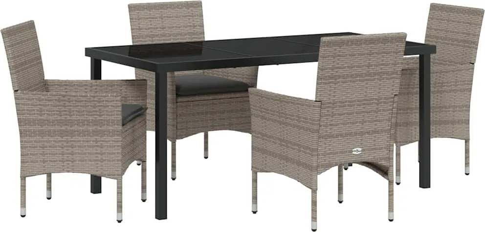 vidaXL Kert étkező szett párnával 5 pcs Szürke polirattan