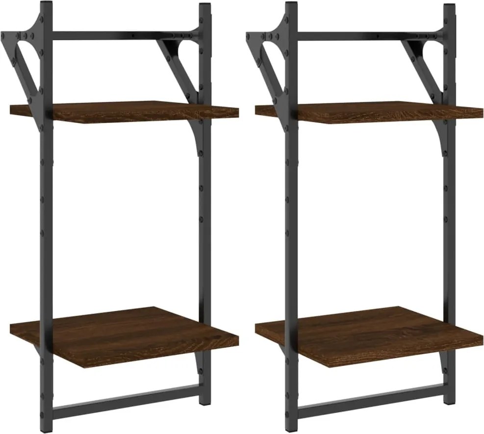vidaXL 2 db 2 szintes füstös tölgy színű falipolc rúddal 30x25x65 cm