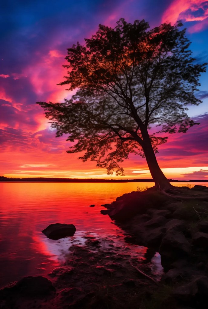 Poszter 68x101cm Alkonyat a víz felett