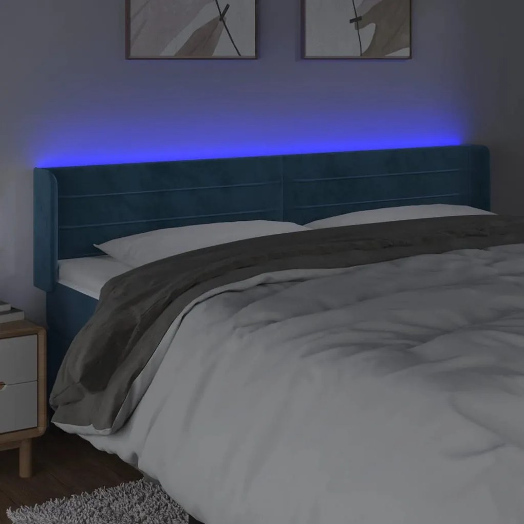sötétkék bársony LED-es fejtámla 183 x 16 x 78/88 cm