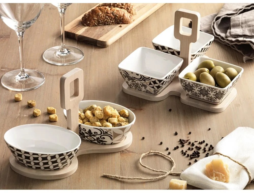 Alhambra 3 db porcelántál bambusz tartóval - Brandani