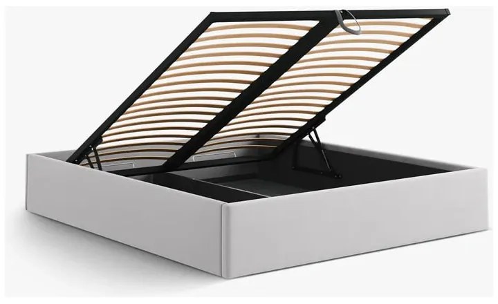 Világosszürke kárpitozott ágyneműtartós-ágytámla nélkül franciaágy ágyráccsal 180x200 cm Susan – Micadoni