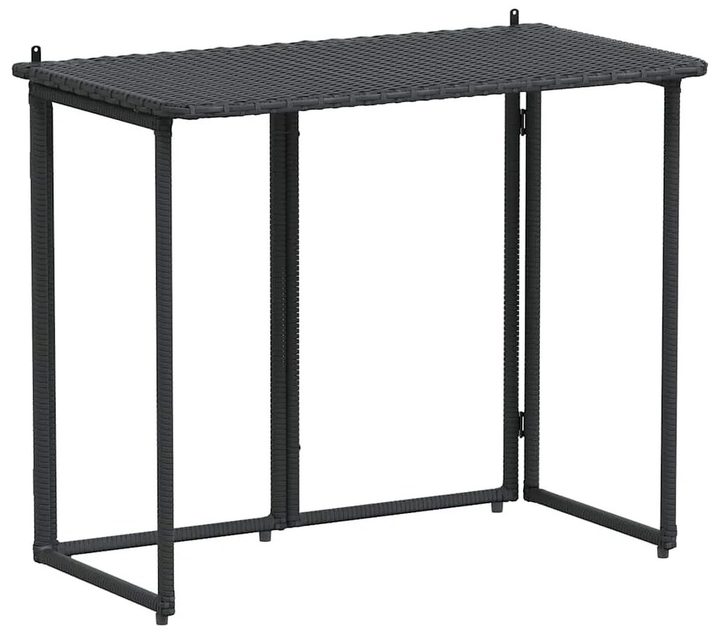fekete polyrattan összecsukható kerti asztal 90x51x75 cm