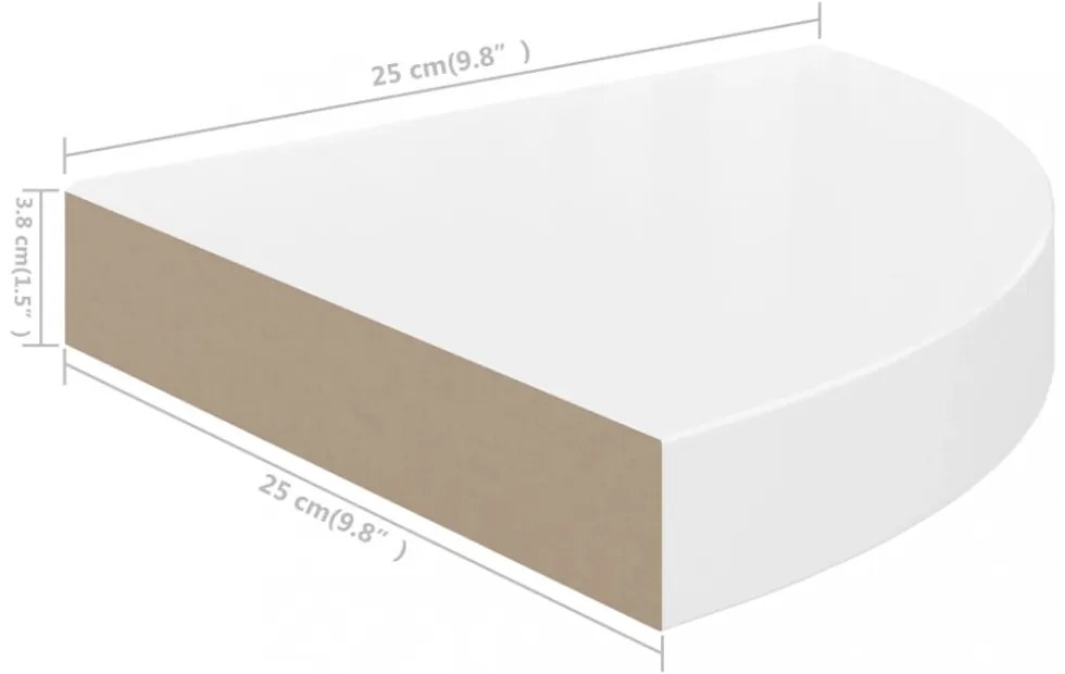 4 db magasfényű fehér MDF lebegő sarokpolc 25 x 25 x 3,8 cm