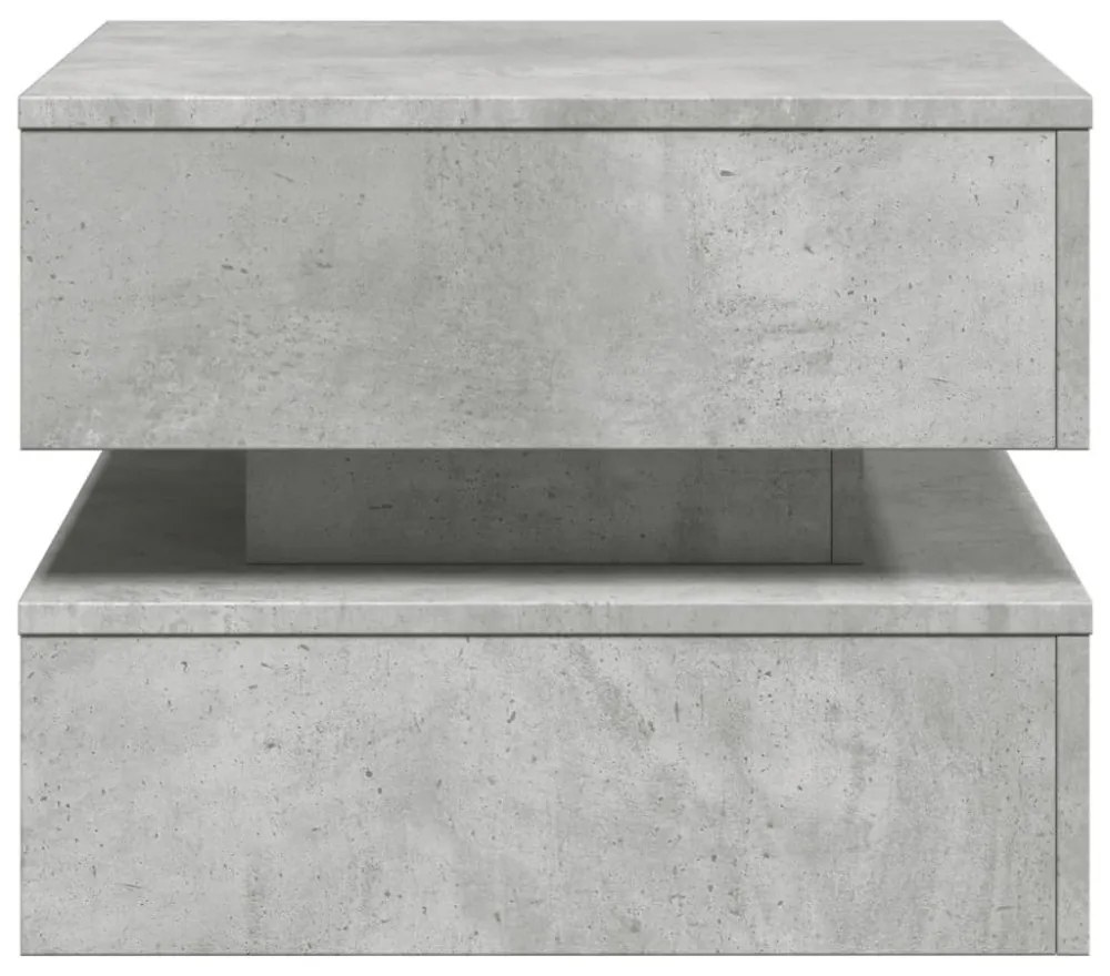 betonszürke dohányzóasztal LED-lámpákkal 50 x 50 x 40 cm