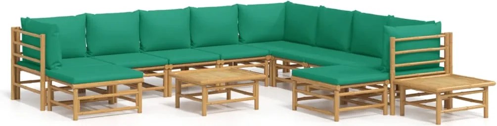 vidaXL 12 részes bambusz kerti ülőgarnitúra zöld párnákkal