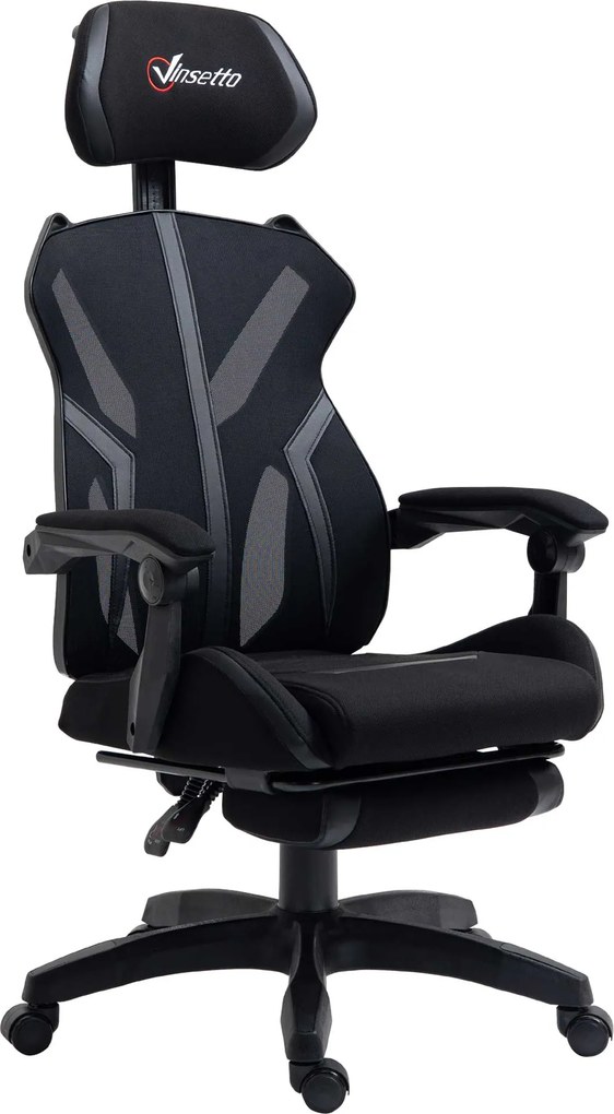Vinsetto Gamer Szék Kihúzható Lábpihenővel és Állítható Magassággal - Fekete | Aosom