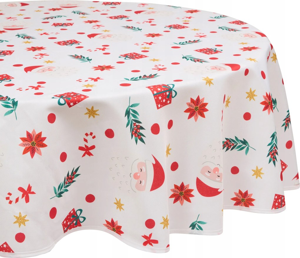Karácsonyi asztalterítő kerek, foltálló Mikulás 180cm ajándék