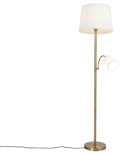 Klasszikus állólámpa bronz szövetbúrával fehér olvasólámpával - Retro